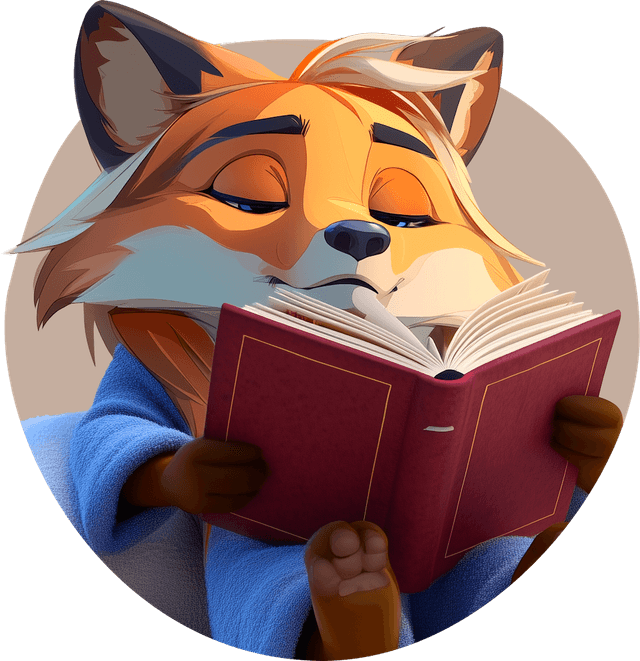 Kitsu the fox reading a book